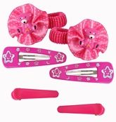 Set Of Clips & Bands - Dark Pink With Teddy