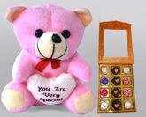 Assorted Chocolate Pack Valentine Teddy - Pink With White Heart (Set of 2)