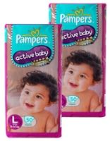 Pampers - Active Baby Diapers L (9 - 14 Kg) 50 diapers (Combo Pack of 2)