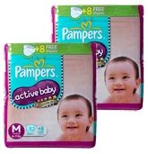 Pampers - Active Baby Diapers M (6 - 11 Kg), 82 Pieces + 8 Pieces free (Combo pack of 2)