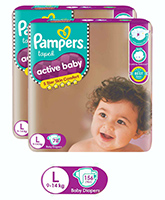 Pampers - Active Baby Diapers L (9 - 14 Kg), 72 + 6 free pads (Combo pack of 2)