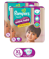 Pampers - Active Baby Diapers XL , 12 Kg+, 52 + 4 pcs Free (Combo pack of 2)