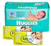 Huggies - New Born Upto 4 Kg, 24 Pieces with with 2 Baby Hug - Premium Baby Wipes 40 Pieces combo (Set of 3)