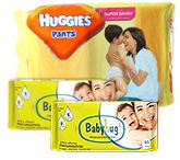 Huggies Pants M (5-11kg), 44 Pants with 2 Baby Hug - Premium Baby Wipes 40 Pieces combo (Set of 3)