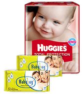Huggies Total Protection M (5 - 11 Kg), 40 Pieces with 2 Baby Hug - Premium Baby Wipes 40 Pieces combo (Set of 3)