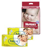 Huggies Total Protection XL, (12 Kg+), 46 Pieces with 2 Baby Hug - Premium Baby Wipes 40 Pieces combo (Set of 3)