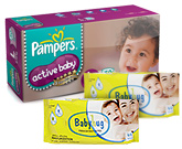 Pampers - Active Baby Diapers L (9 - 14 Kg) 50 diapers with 2 Baby Hug - Premium Baby Wipes 40 Pieces combo (Set of 3)