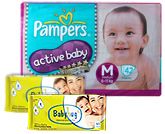 Pampers - Active Baby Diapers M (6-11kg) 42 pieces with 2 Baby Hug - Premium Baby Wipes 40 Pieces combo (Set of 3)