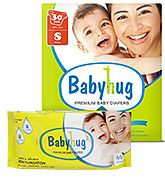 Baby Hug - 7 in 1 Premium Baby Diapers Small, upto 8 Kgs, 30 pieces with Wipes 40 Pieces (Pack of 2)