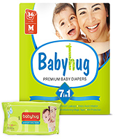 Baby Hug - 7 in 1 Premium Baby Diapers Medium, 6 -11 Kg, 36 Pieces with Wipes 40 Pieces (Pack of 2)