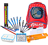 School Bag with Lunch Box,Pencil Box,Pen Set,Pencil Set & Mathematical Set