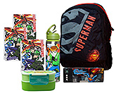 Superman Backpack with Pencil Box,Ben 10 Notebooks,Sipper & Lunch Box