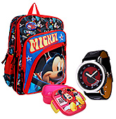 Mickey & Minnie School Combo(School Bag,Lunch Box & Watch)