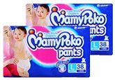 Mamy Poko Pants Pant Style Diapers L (9 -14 Kg), 38 Pieces (Combo Pack of 2)