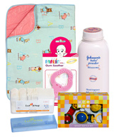 Mee Mee Baby Rattle with Cotton Buds, Gum Soother & Johnsons Baby Powder (Set of 5)