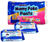 Mamy Poko Pants S (4 - 8 Kg)  48 Pieces with 2 Mamy Poko Baby Wipes 20 Pieces each (Set of 3)