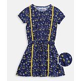 Elle Kids Short Sleeves Floral Print Dress - Navy Blue