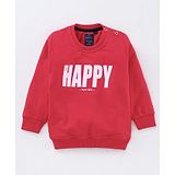 Ruff Full Sleeves Slim Fit Sweatshirt Happy Print - Red