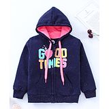 Vitamins Full Sleeves Hooded Sweat Jacket Text Print  - Blue