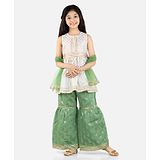 Fairies Forever Sleeveless Printed Kurta With Dupatta & Sharara - White & Green