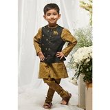 Tiber Taber Full Sleeves All Over Printed Kurta With Waistcoat & Pajama - Black