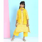 Biba Yellow Cotton A Line Suit Set Combines Kurta  Palazzo & Dupatta