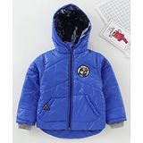 Play by Little Kangaroos Full Sleeves Hooded Padded Jacket Alphabet G Patch - Blue