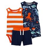 Carters Carter's 3-Piece Nautical Onesie & Short Set - Navy Orange