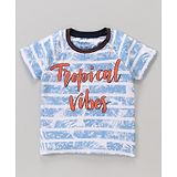 Babyoye Cotton Half Sleeves Stripe Tee Tropical Vibes Print - Sky Blue White