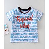 Babyoye Cotton Half Sleeves Stripe Tee Tropical Vibes Print - Sky Blue White