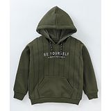 Ruff Full Sleeves Light Winterwear Hooded Slim Fit Sweatshirt Text Print - Olive