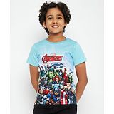 Marvel By Wear Your Mind Half Sleeves Avengers Print Tee - Sky Blue