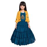 Betty By Tiny Kingdom Embroidery Detailing Gown With Three Fourth Sleeves Jacket - Navy Blue