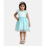 Peppermint Short Sleeves Flower Design Net Dress - Sky Blue