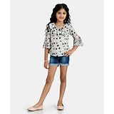 Peppermint Three Fourth Sleeves All Over Heart Printed Top - Grey