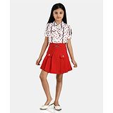 Peppermint Half Sleeves Polka Dot Printed Top With Pleated Skirt - White & Red