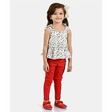 Peppermint Sleeveless Abstract Print Top With Pants - Red