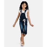 Peppermint Denim Dungaree And Half Sleeves Top Set - Peach