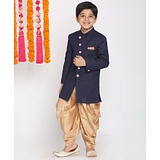 Vastramay Full Sleeves Solid Kurta And Solid Patiala Set - Navy Blue And Gold