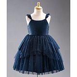 Babyhug Sleeveless Frilled and Layered Sequined Party Dress - Navy Blue