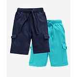 Kiddopanti Solid Shorts Pack Of 2 - Navy Blue And Aqua Blue