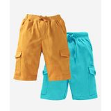 Kiddopanti Solid Shorts Pack of 2 - Mustard Yellow And Aqua Blue