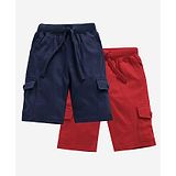 Kiddopanti Solid Shorts Pack Of 2 - Navy Blue And Red