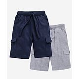 Kiddopanti Solid Shorts Pack Of 2 - Navy Blue And Grey