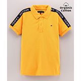 Tommy Hilfiger Half Sleeves Polo T-Shirt with Logo Printed Strip - Yellow