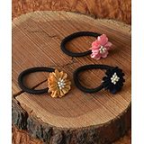 Funkrafts Self Design Flower Applique Pack Of 3 Hair Ties - Yellow Pink And Navy Blue