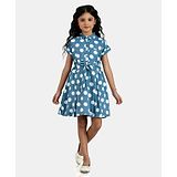 Peppermint Half Sleeves Polka Dots Print Dress - Indigo Blue