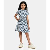 Peppermint Half Sleeves Polka Dots Print Dress - Teal Blue