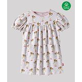 Nino Bambino Half Sleeves Girl Print 100% Organic Cotton Top - Cream