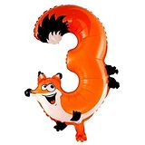 Shopping Time Jungle Animal Fox 3 number Foil Balloon - Orange